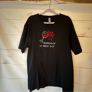 Black T-Shirt with Wine Glass Design